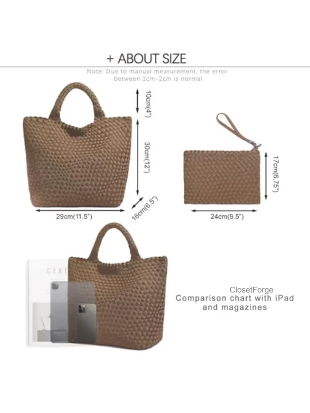 Woven Hobo Bag Women Neoprene Tote Handbag Large Capacity Handmade Shoulder Bag